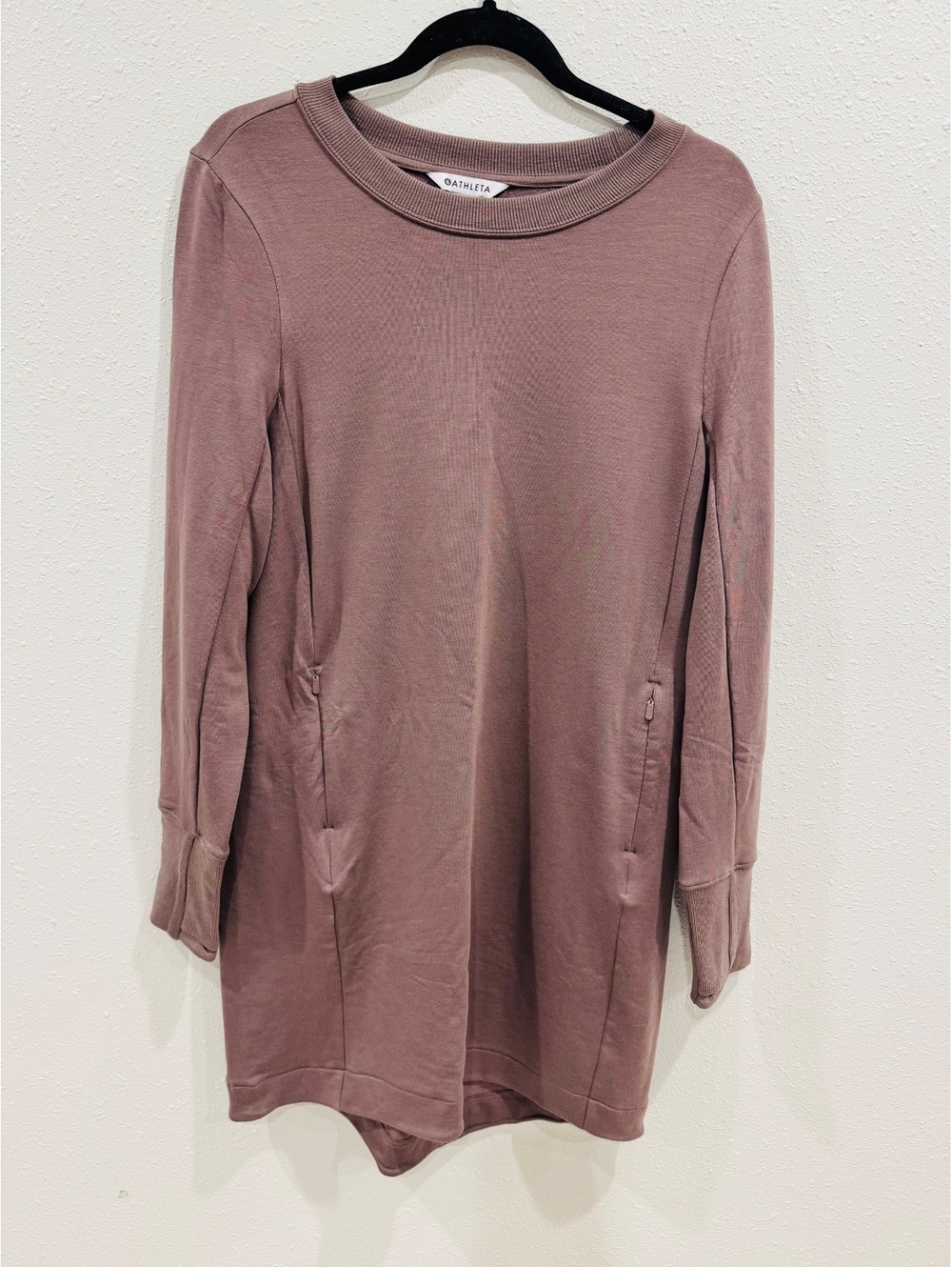 Athleta Coaster Luxe Sweatshirt Dress Women’s M Mauve Purple Zip Pockets